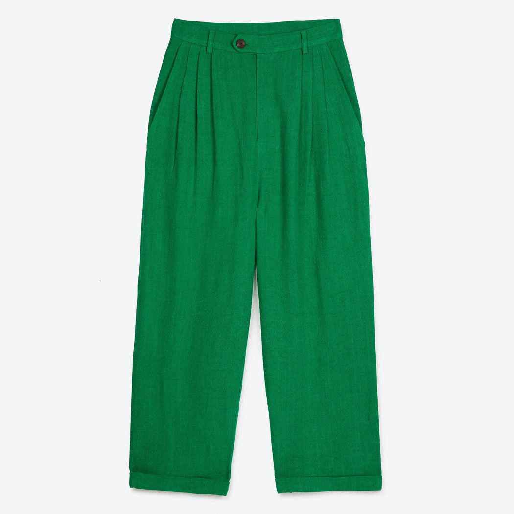 Lowie Linen Viscose Emerald Pleat Trouser
