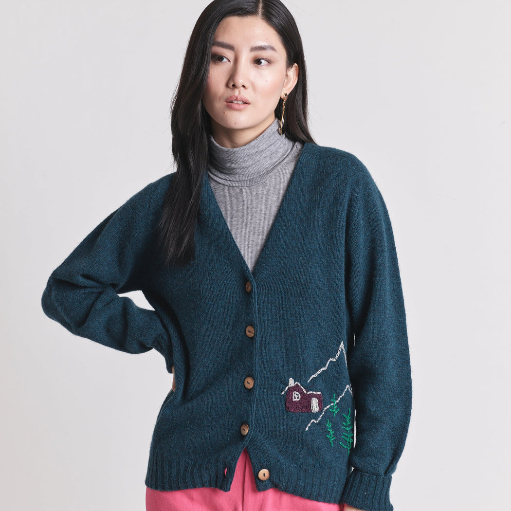 Lowie Embroidered Scottish Storm Lambswool Cardigan