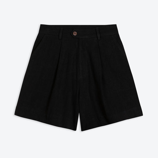 Lowie Linen Viscose Black Pleat Front Shorts
