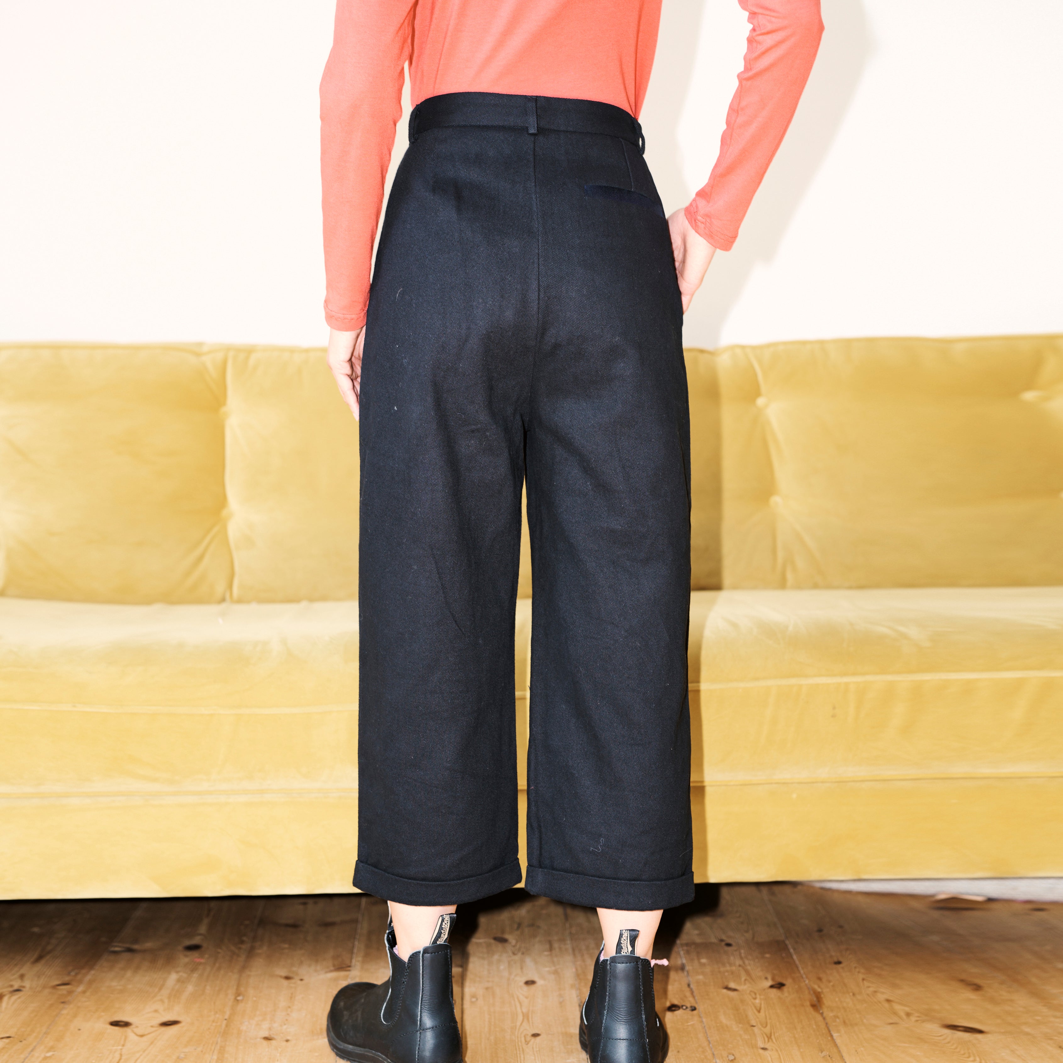 Lowie Black Cotton Drill Wide Leg Trouser