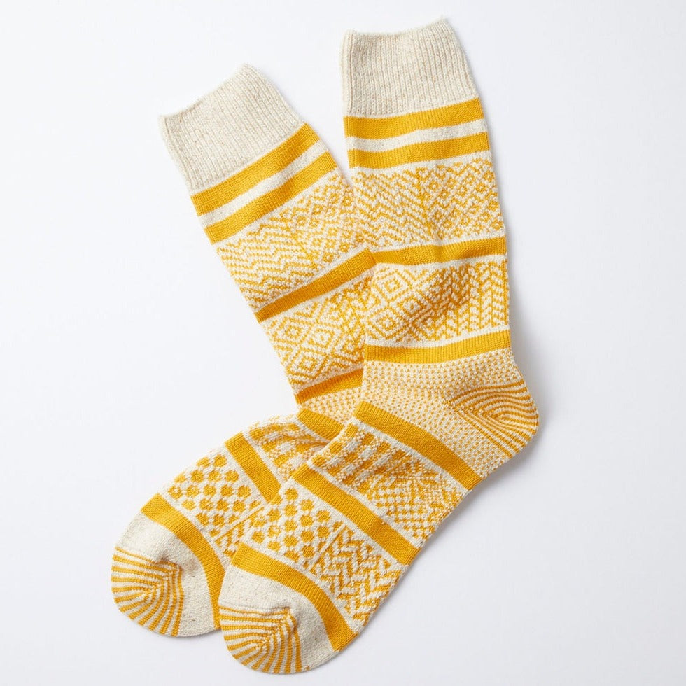 Rototo Multi Jacquard Ivory/Yellow Socks